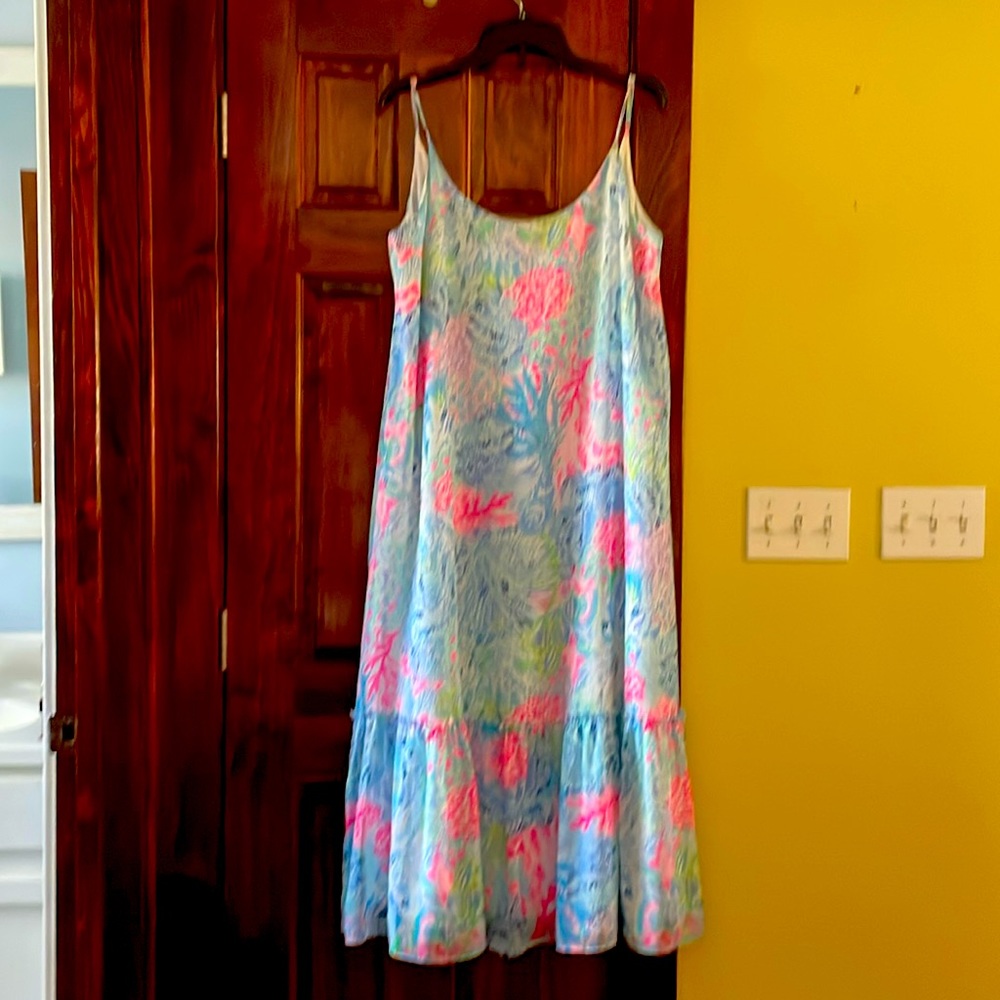 Lilly Pulitzer Blue & Pink Floral Slip Maxi Dress